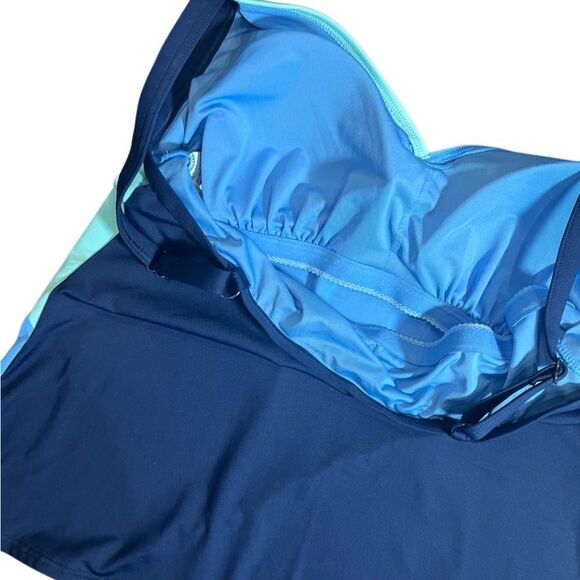 Talbots SUN OCEAN SAND COLORBLOCK V-NECK TANKINI Top Size 16 - Picture 8 of 14